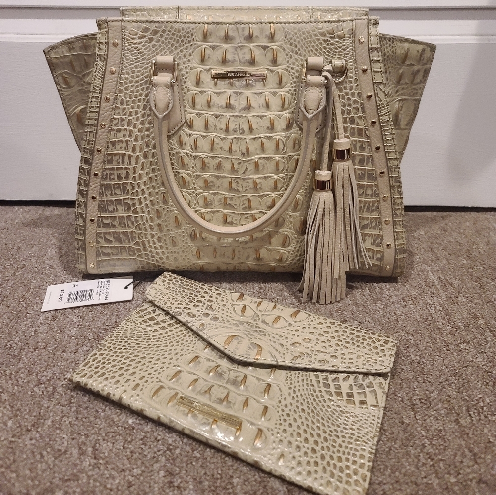 Pre-Owned Brahmin Priscilla Silver Birchside w/ Matching Clutch